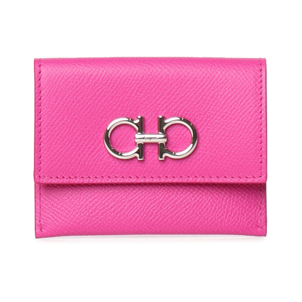 Salvatore Ferragamo Roze Portemonnee van Kalfsleer met Dubbele Haken Pink Dames
