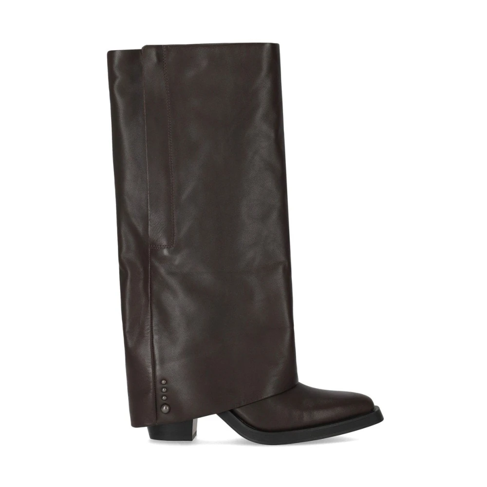 Ash Brun Spetsig Tå Stövlett Med Nitar