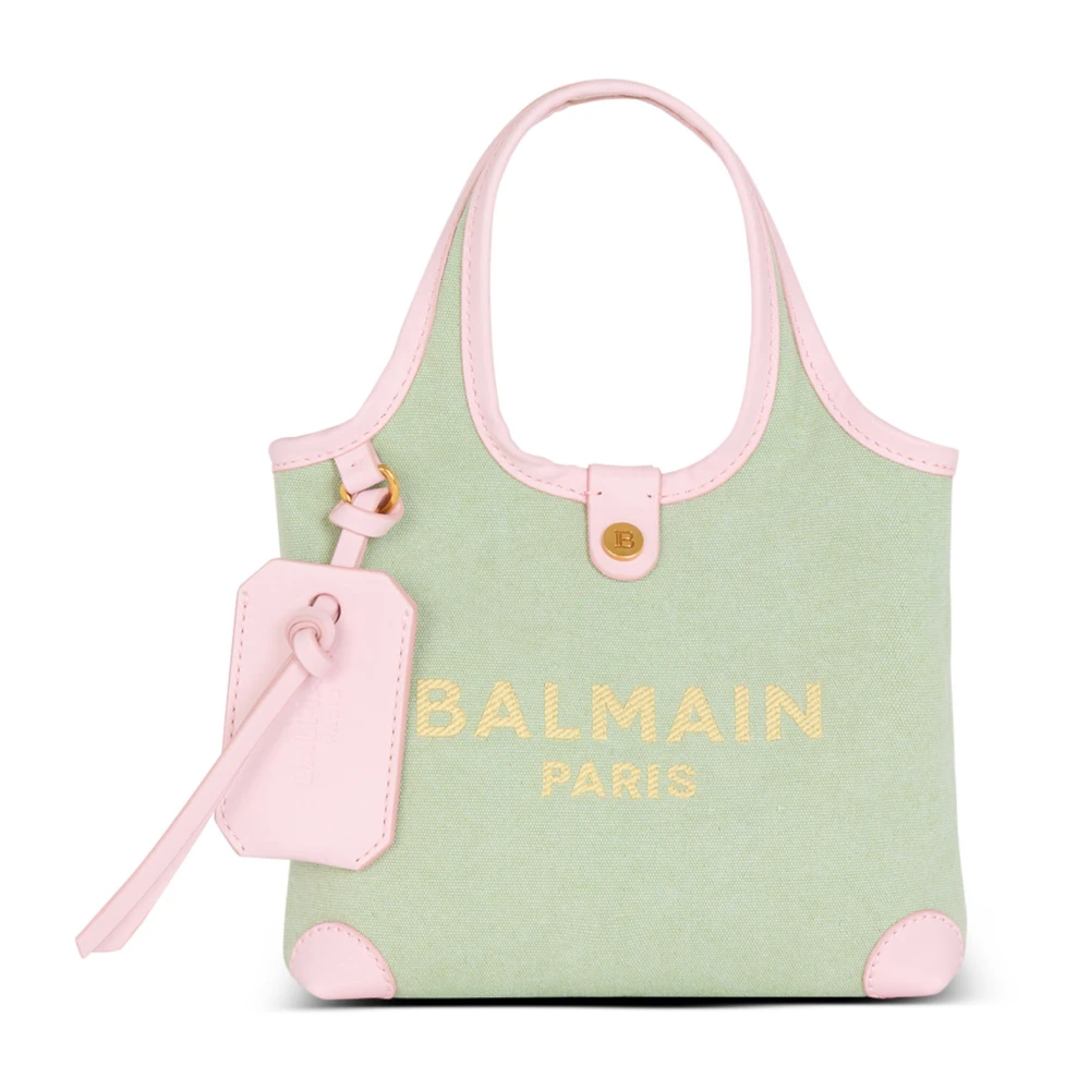 Balmain Mini canvas en leren B-Leger Boodschappentas Green Dames