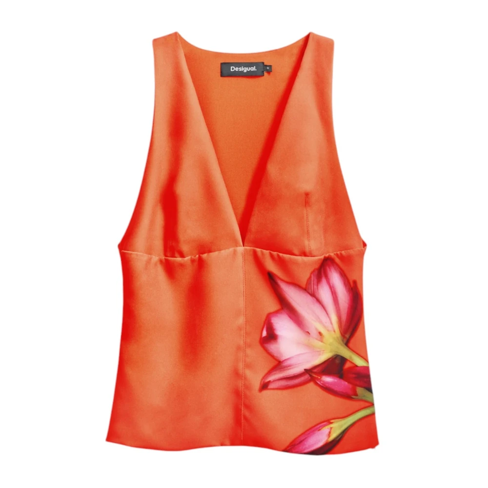 Desigual Blommig V-ringad Ärmlös Topp Orange, Dam