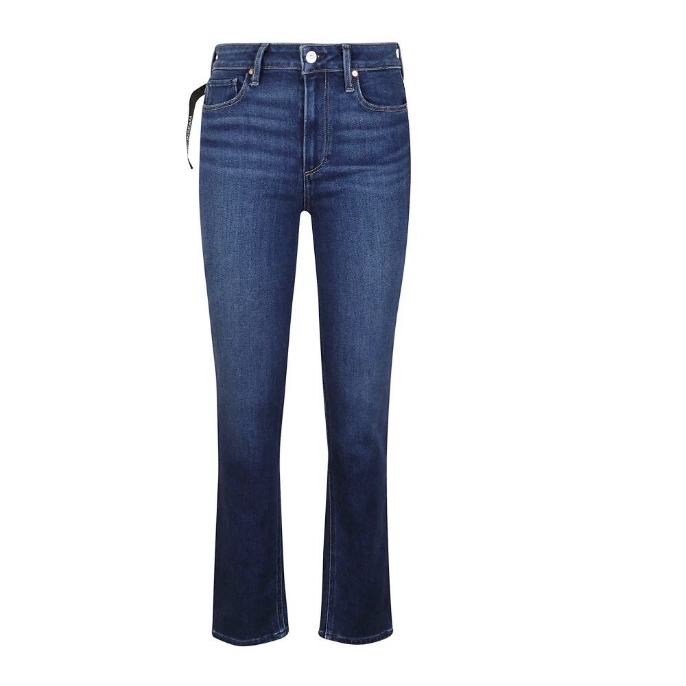 Paige Stretch denim jeans met leren patch Blue Dames