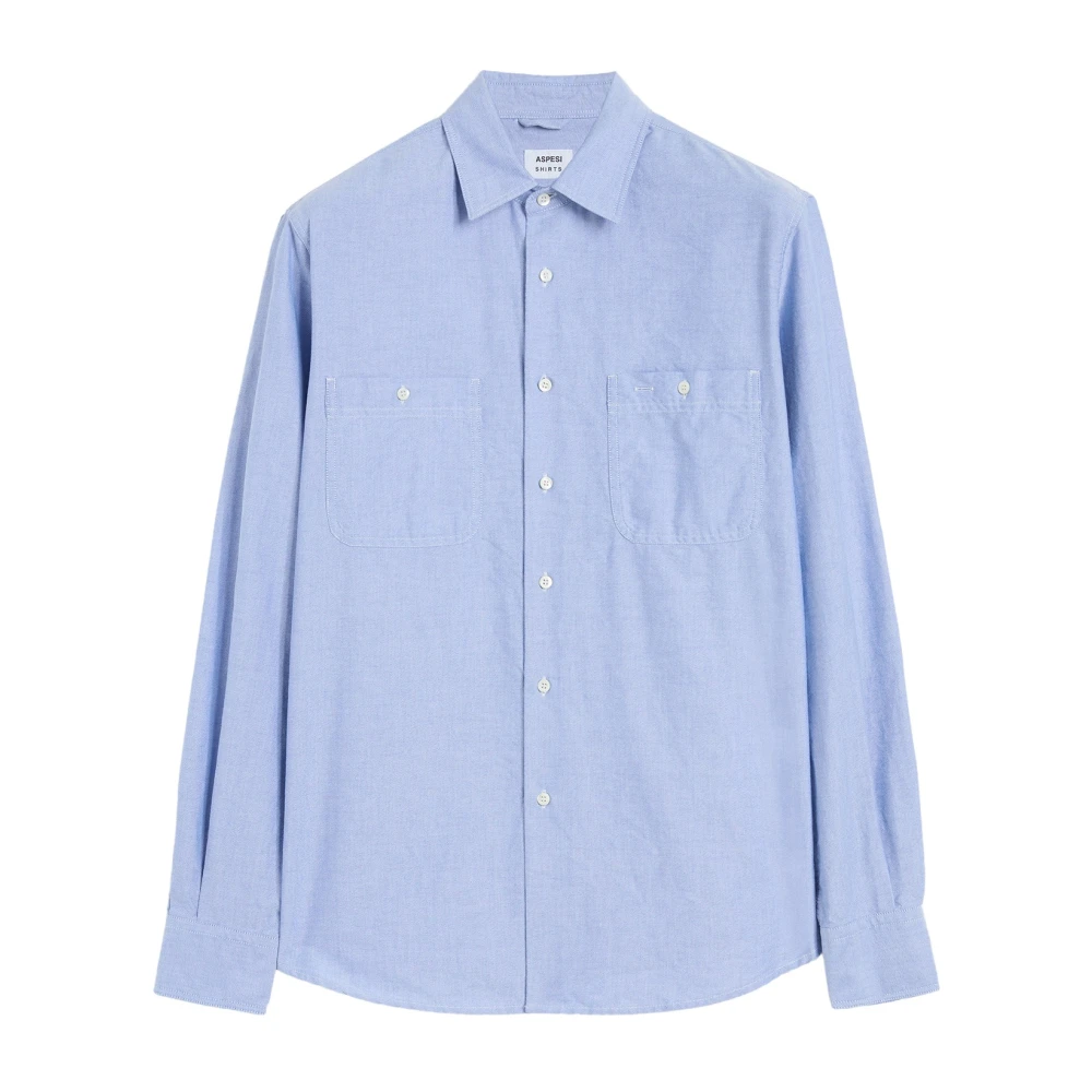 Aspesi Men's Blue Casual Shirts, L, Cotton Poplin Shirt