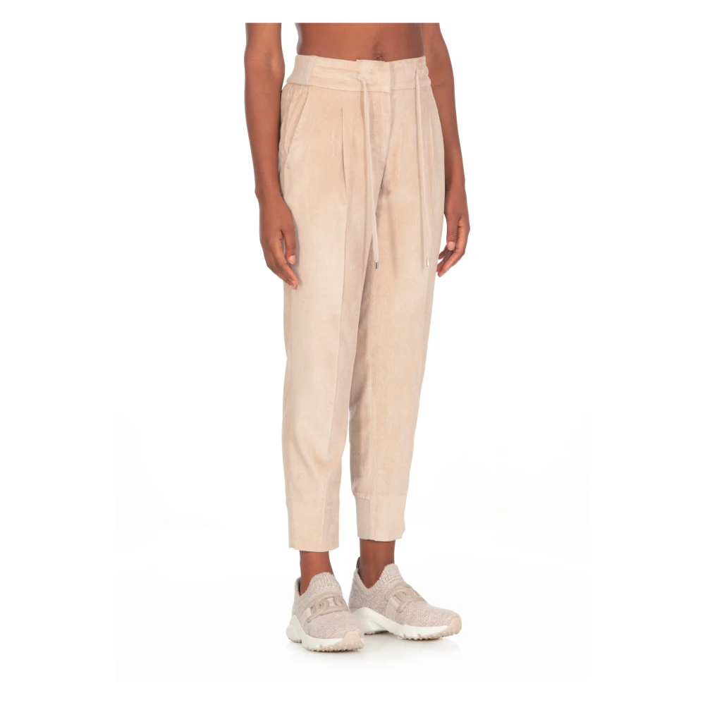 PESERICO Beige Geribbelde Broek met Elastische Taille Beige Dames