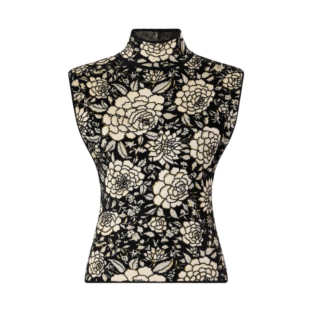 Roberto Cavalli Women's Black Floral Jacquard Knitted Sleeveless Top