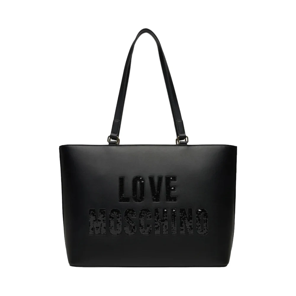 Love Moschino Sprankelende Logo Tote Tas met Strass Black Dames