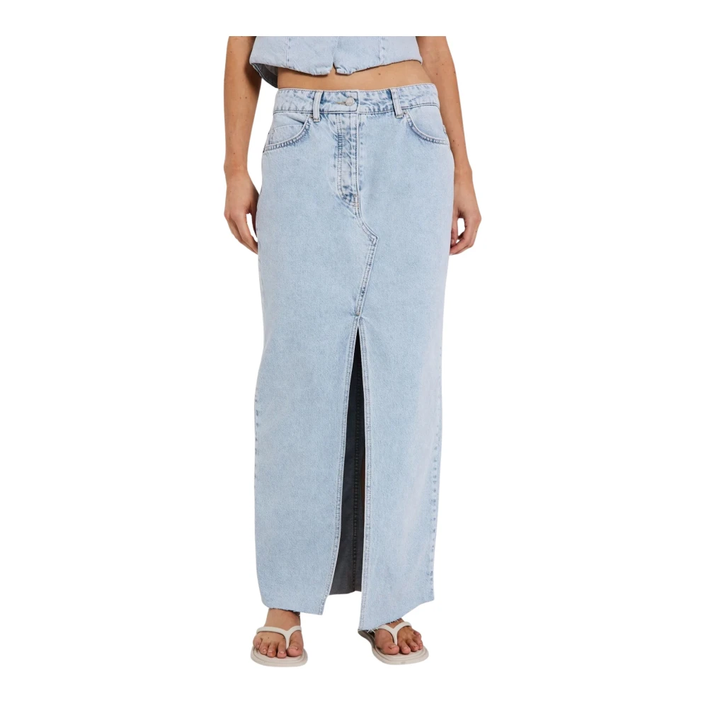 Norr Maxi Denim Rok met Voorsplit Blue Dames