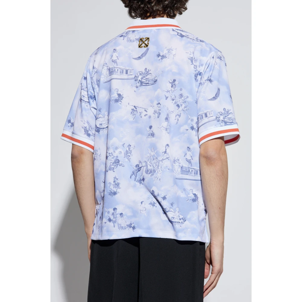Off White Polo met logo Blue Heren
