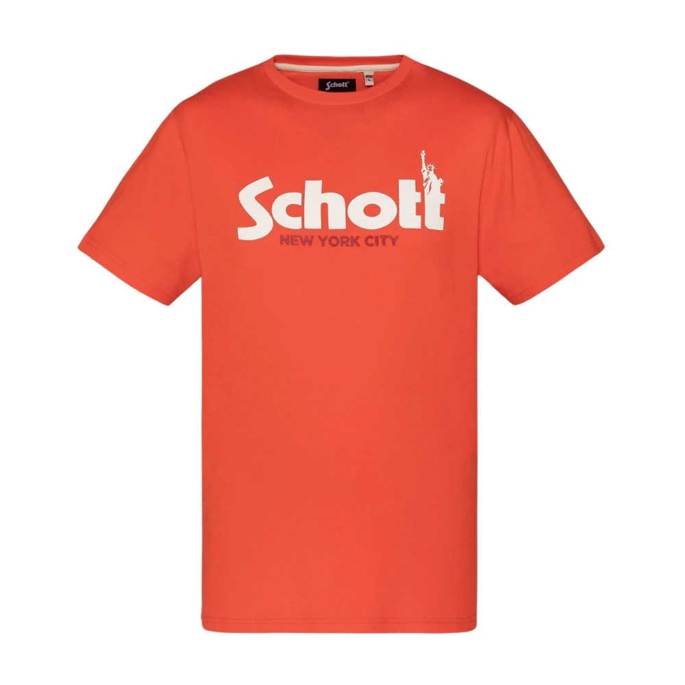 Schott NYC Katoen Logo TShirt Oranje Print Orange Heren