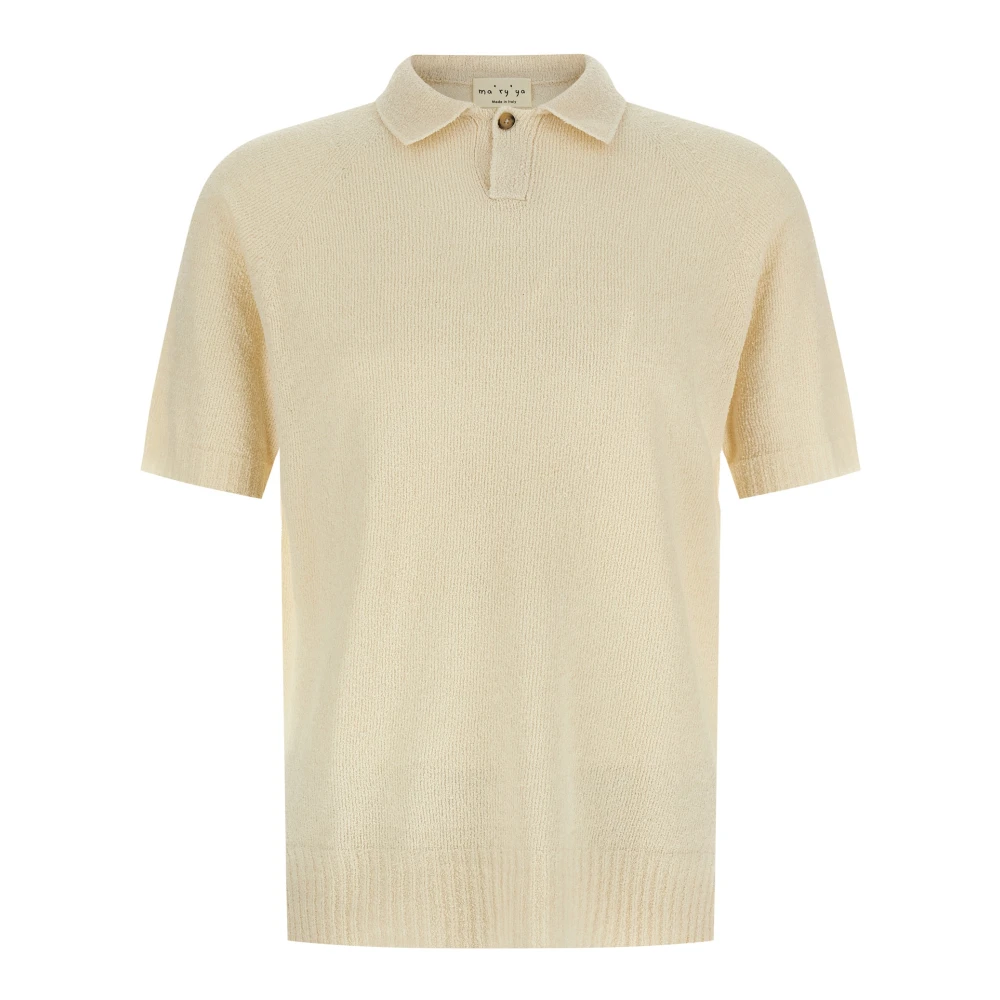 Ma'ry'ya Mannelijk Beige Tops Heren, 2XL, Katoen, Bouclé Katoenen Poloshirt