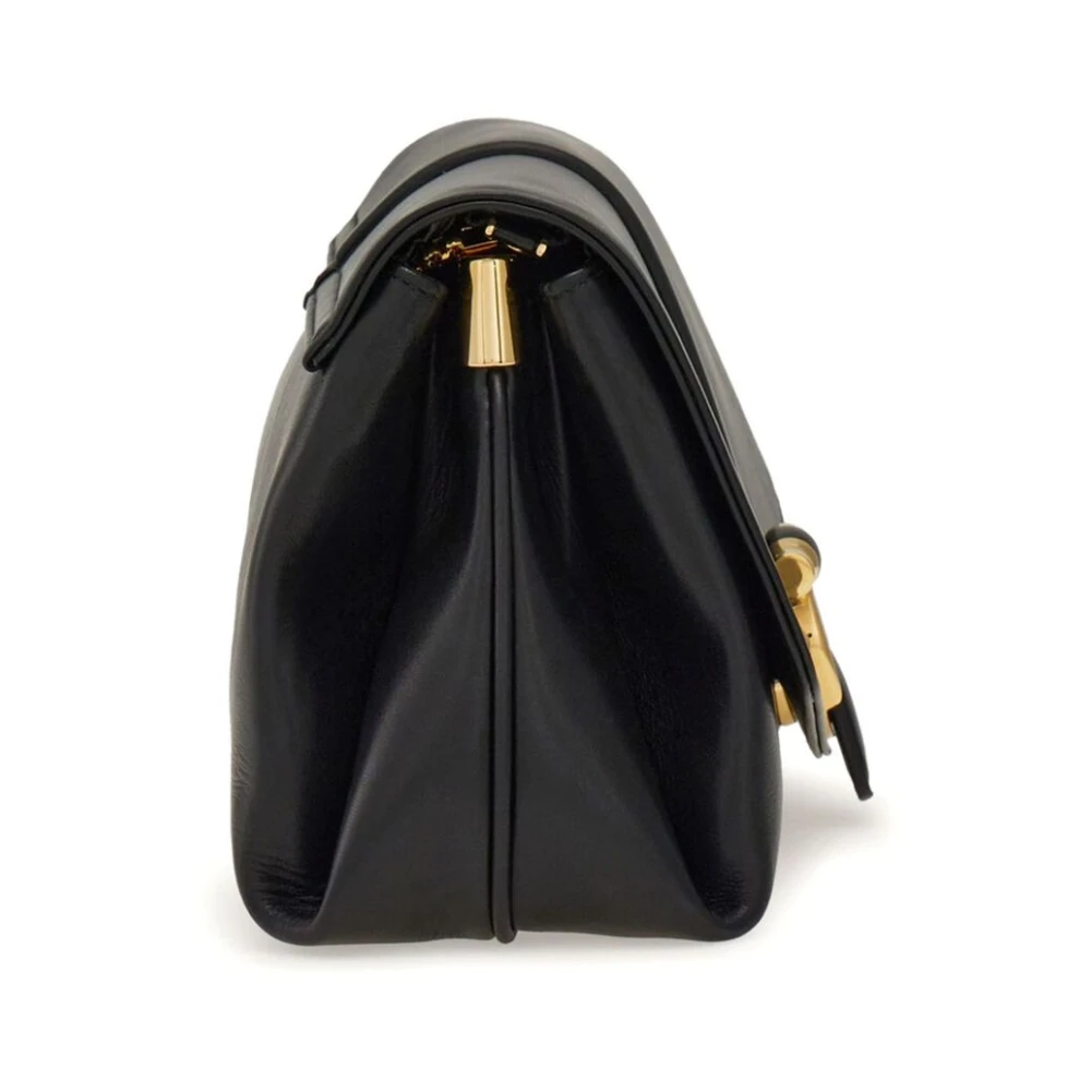 Salvatore Ferragamo Zwarte leren schoudertas met Gancini gesp Black Dames