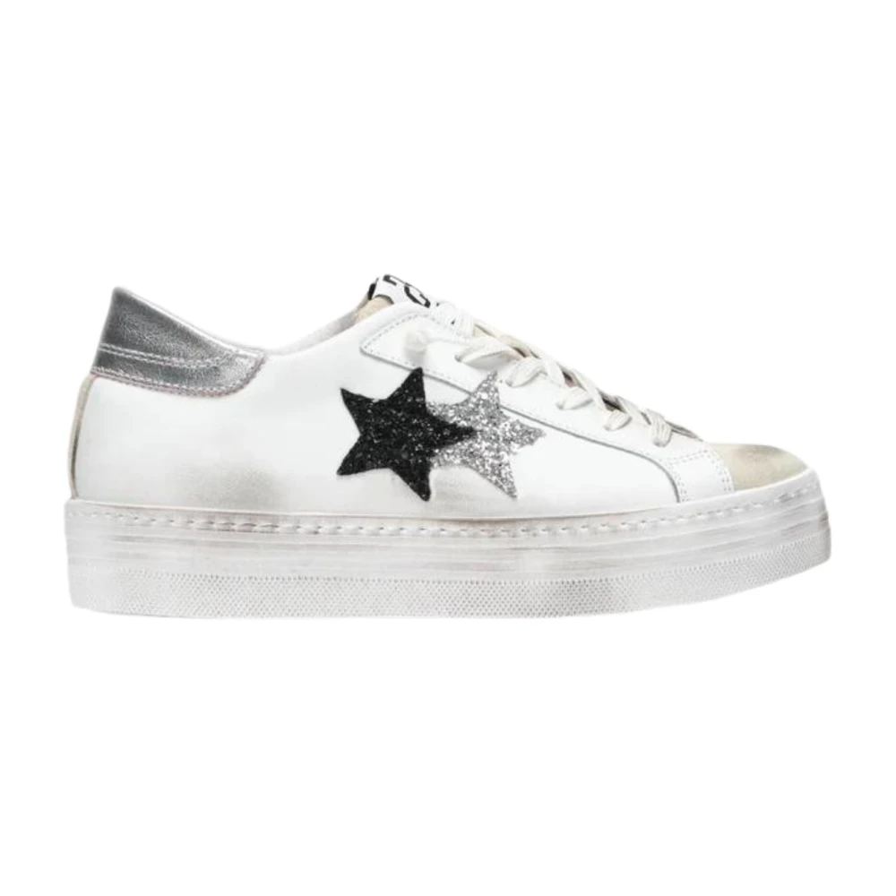 2Star Witte Glitter Ster Platform Sneakers Dames Schoenen