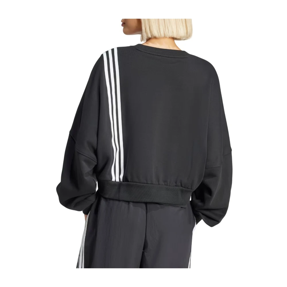 Adidas Moderne Korte Sweatshirt met Geribbelde Zoom Black Dames