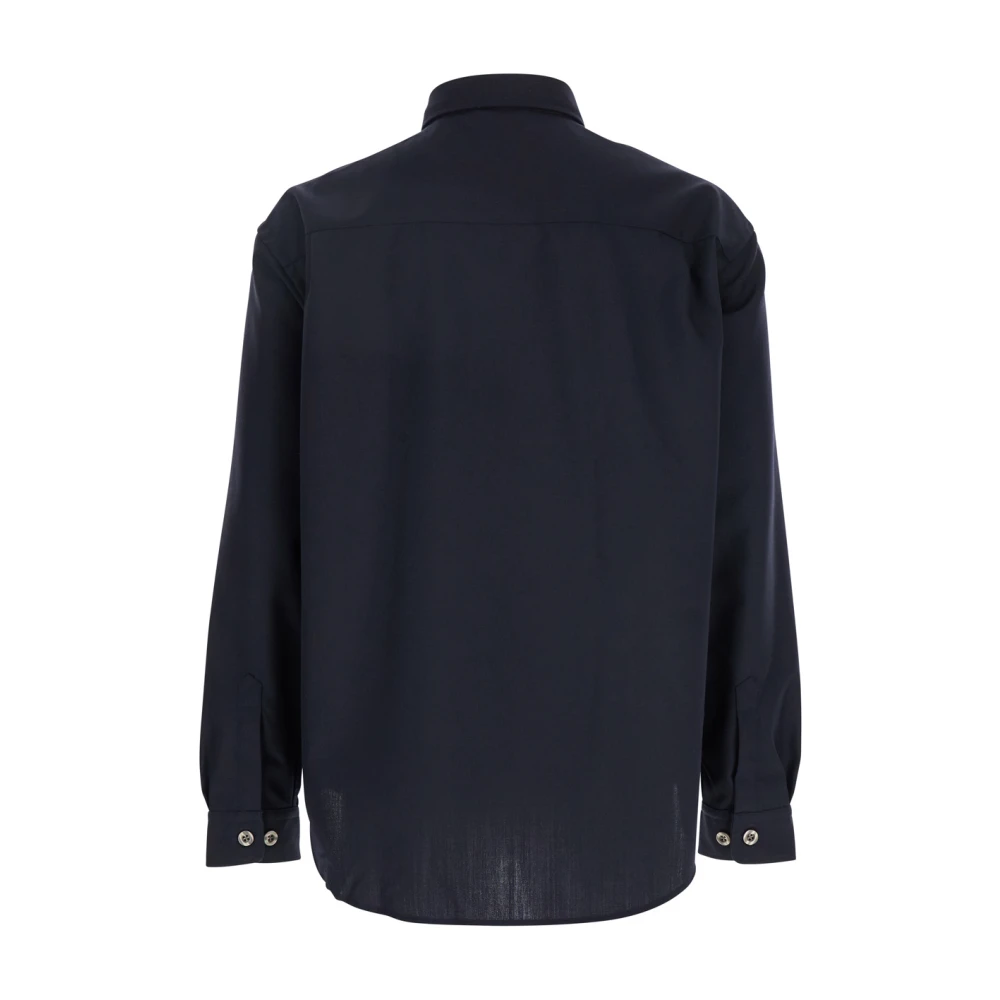 Plain Units Blauw Klassieke Kraag Wollen Overhemd Blue Heren