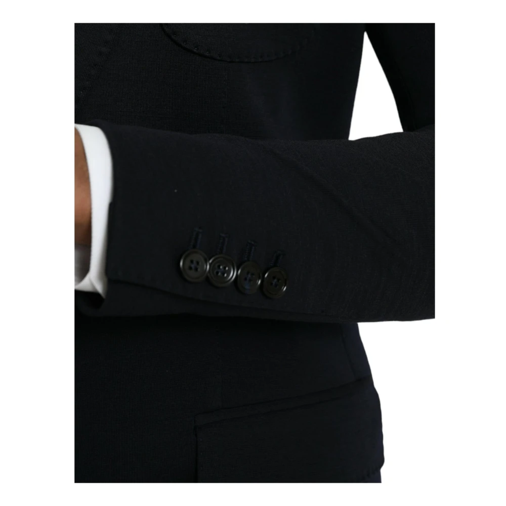 Dolce & Gabbana Zwarte Wollen Jas Blazer Slim Fit Black Heren
