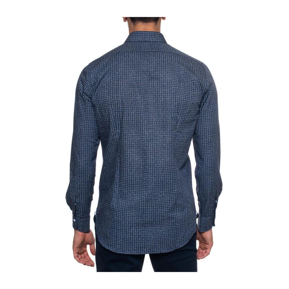 Càrrel Bloemen Franse Hals Casual Shirt Blue Heren
