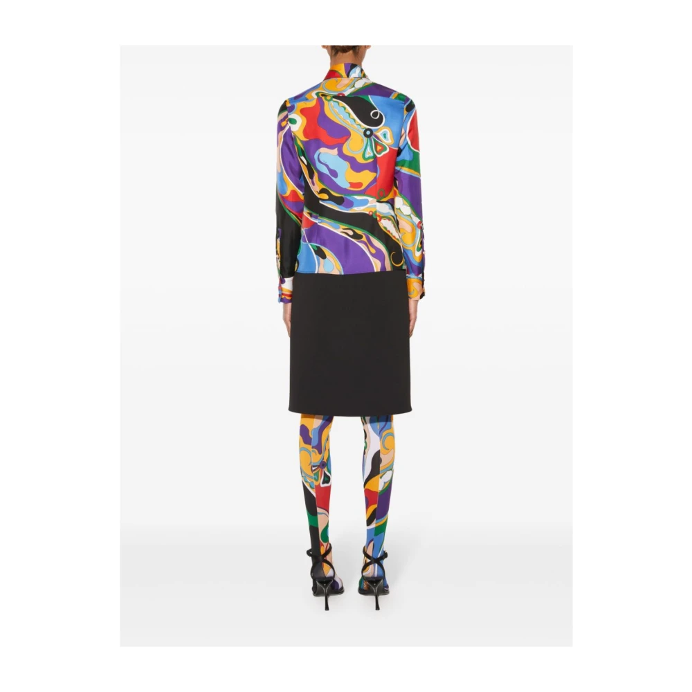 EMILIO PUCCI Grafische Print Zijden Overhemd Paars Multicolor Dames