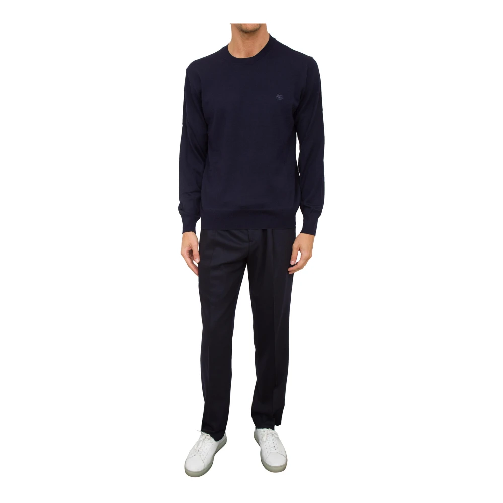 ETRO Blauwe Gebreide Crew Neck Trui Blue Heren