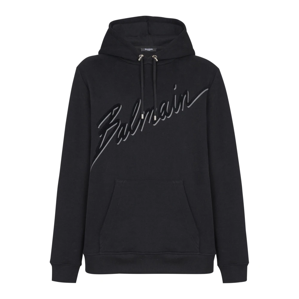 Balmain Flocked Letter Hoodie Black Heren