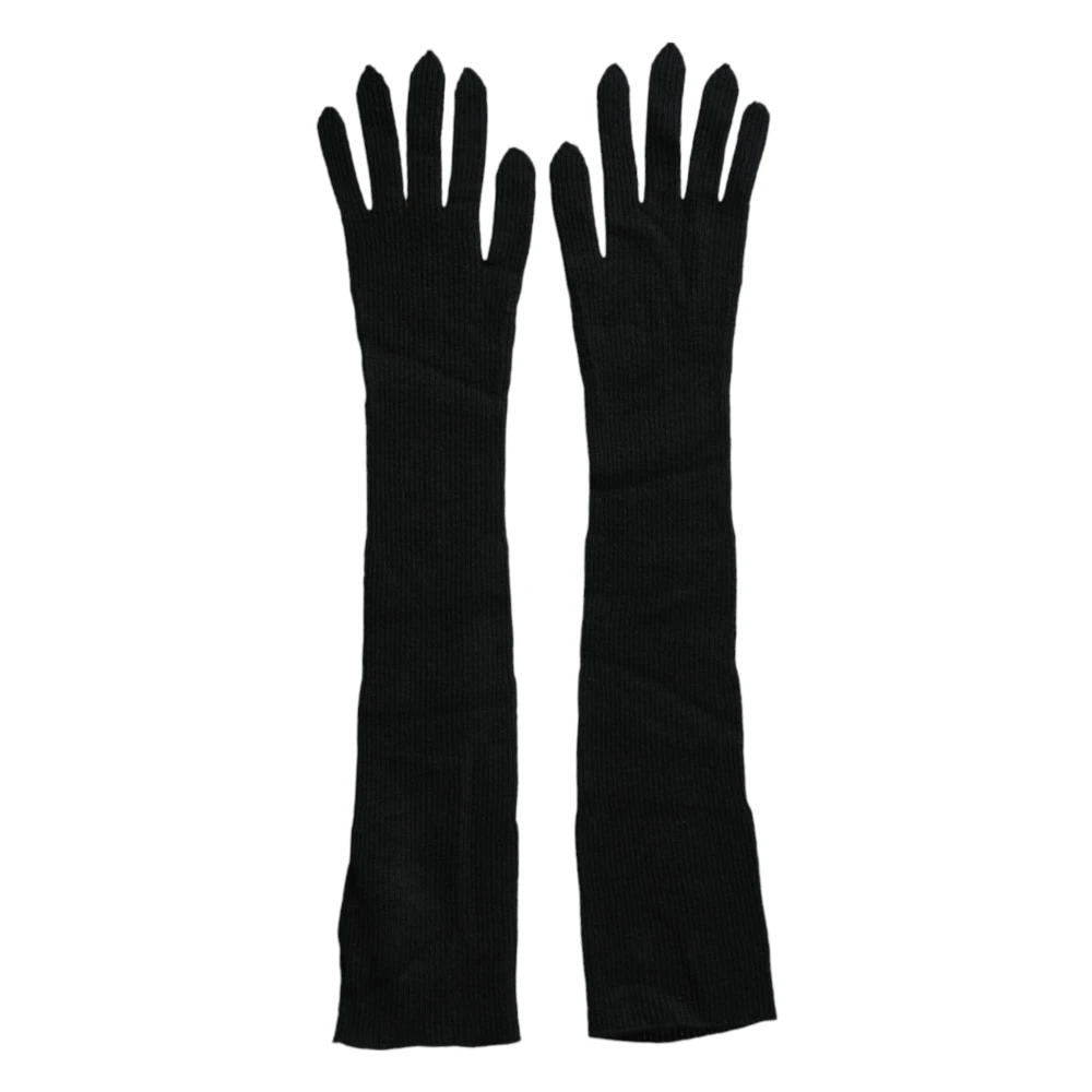 Dolce & Gabbana Zwarte Kasjmier Gebreide Ellebooglengte Handschoenen Black Dames