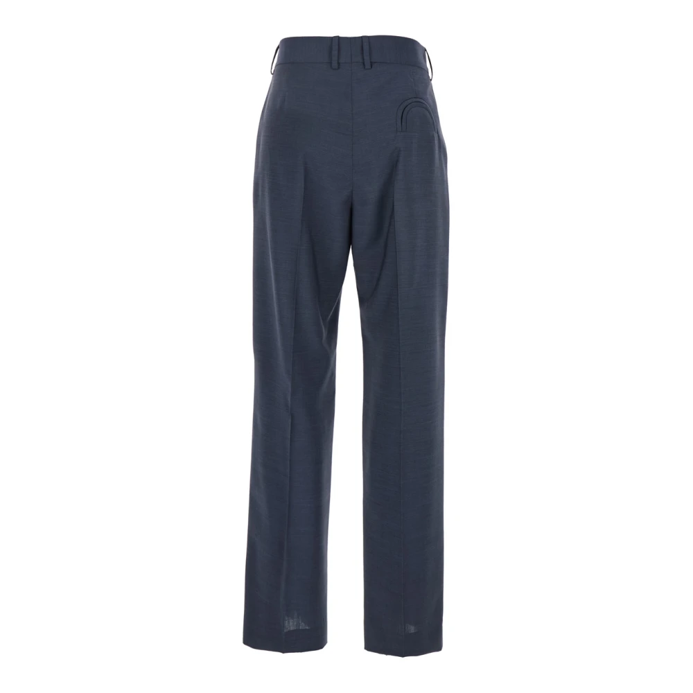 Blazé Milano Blauwe Wollen Broek met Box-Pleated Details Blue Dames