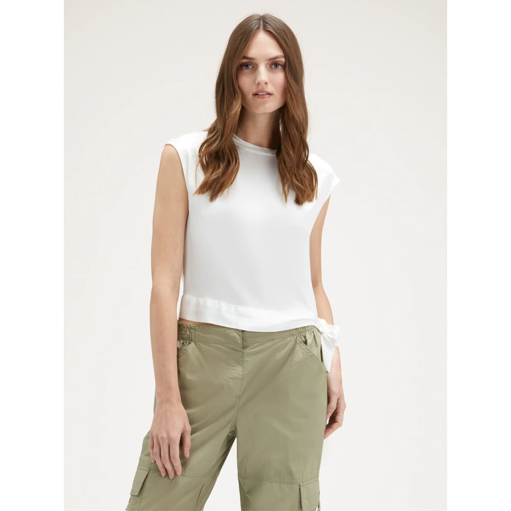 Motivi Satin blouse met knoopdetail White Dames