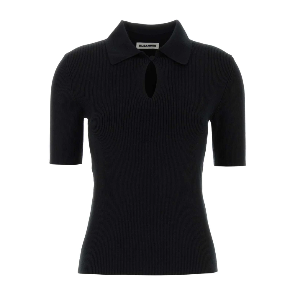 Jil Sander Women's Black Polo Shirts, S, Superfine Merino Wool Polo Shirt