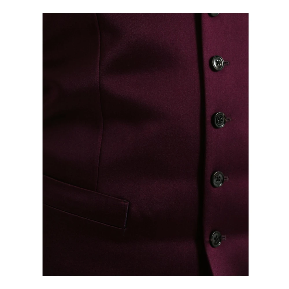 Dolce & Gabbana Maroon Zijden Formele Waistcoat Jurk Brown Heren