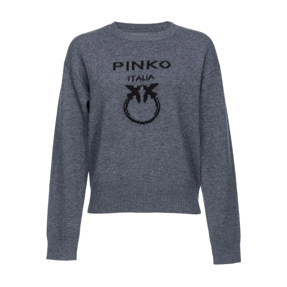 Pinko Grijze Wol Intarsia-Gebreide Trui Gray Dames