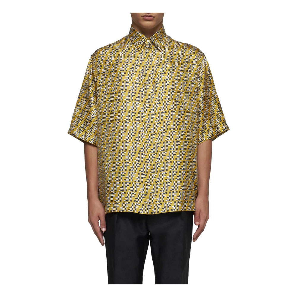 Fendi Zijden FF Labyrint Print Shirt Yellow Heren