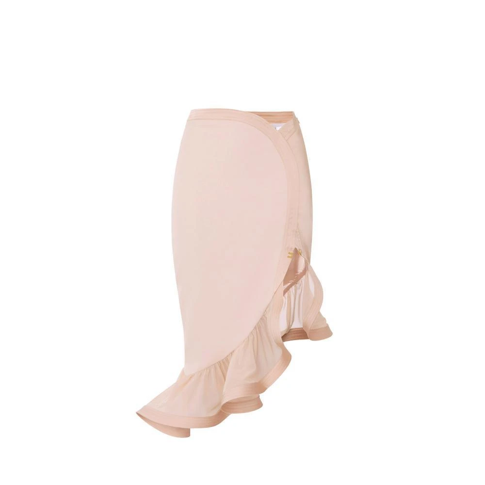 Elisabetta Franchi Women's Beige Skirt In Crêpe And Satin Fabrics With Flounce - Midi Skirts - Xl - Skirts
