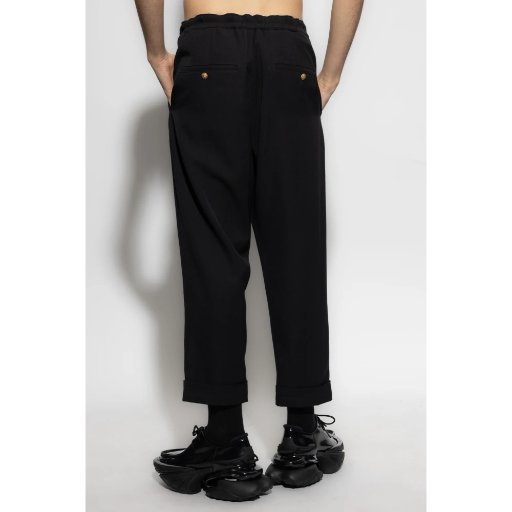 Balmain Wollen broek met stiksels op de benen Black Heren