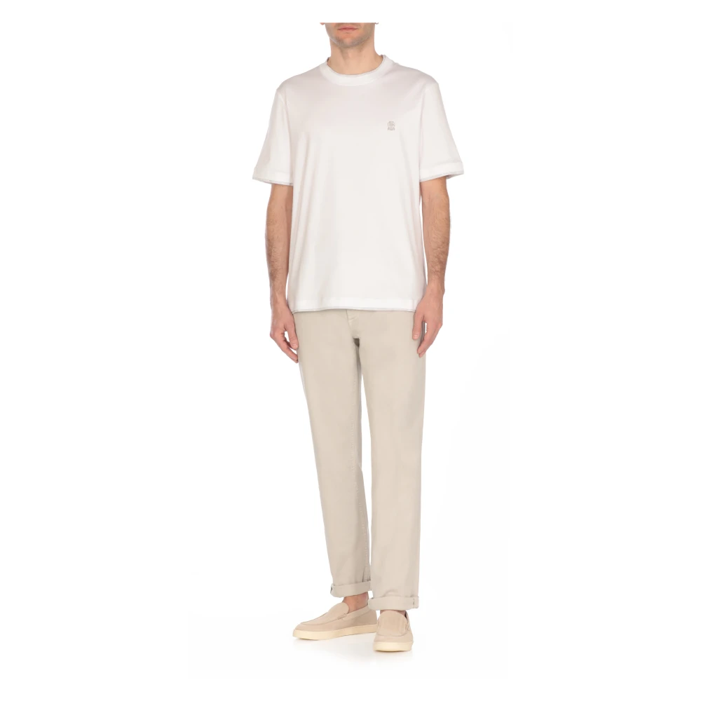 BRUNELLO CUCINELLI Witte Katoenen T-shirt Ronde Hals Korte Mouwen White Heren