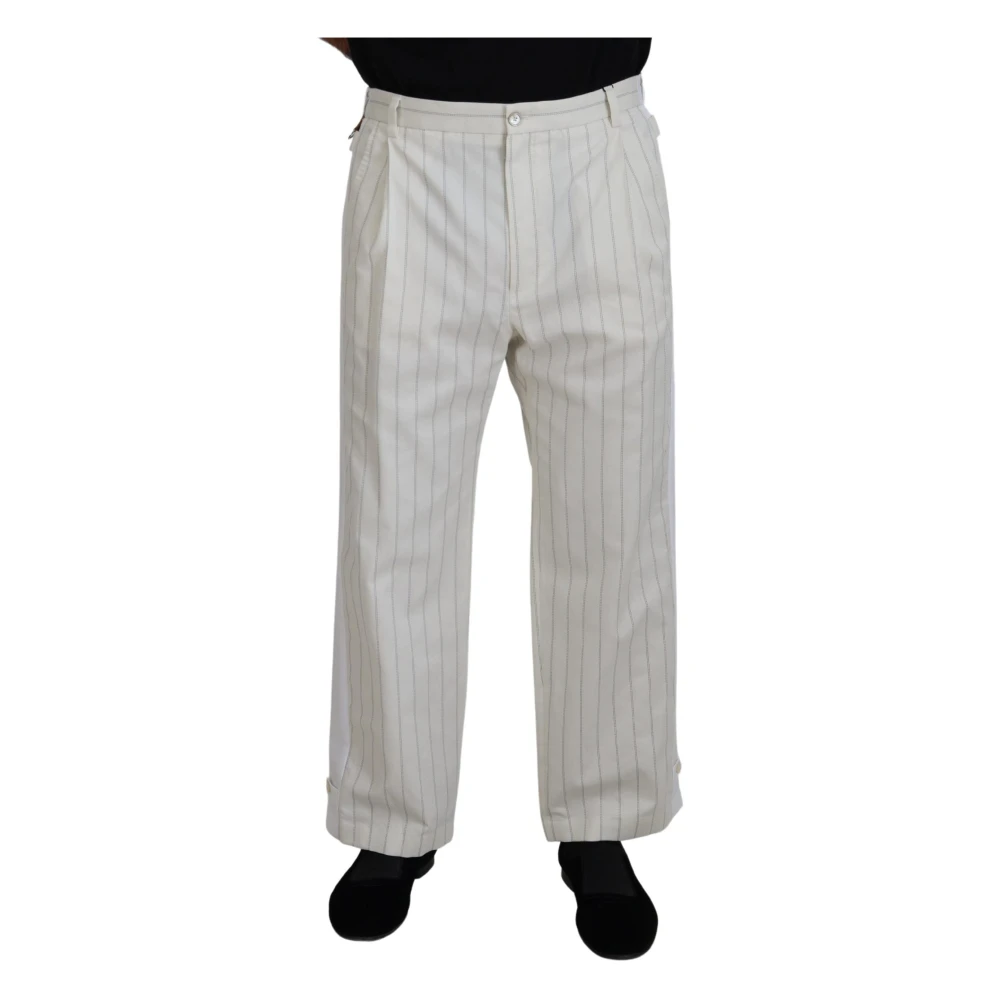 Dolce & Gabbana Men's White Cotton Striped Formal Trousers - Wide Trousers - 3XL - Trousers