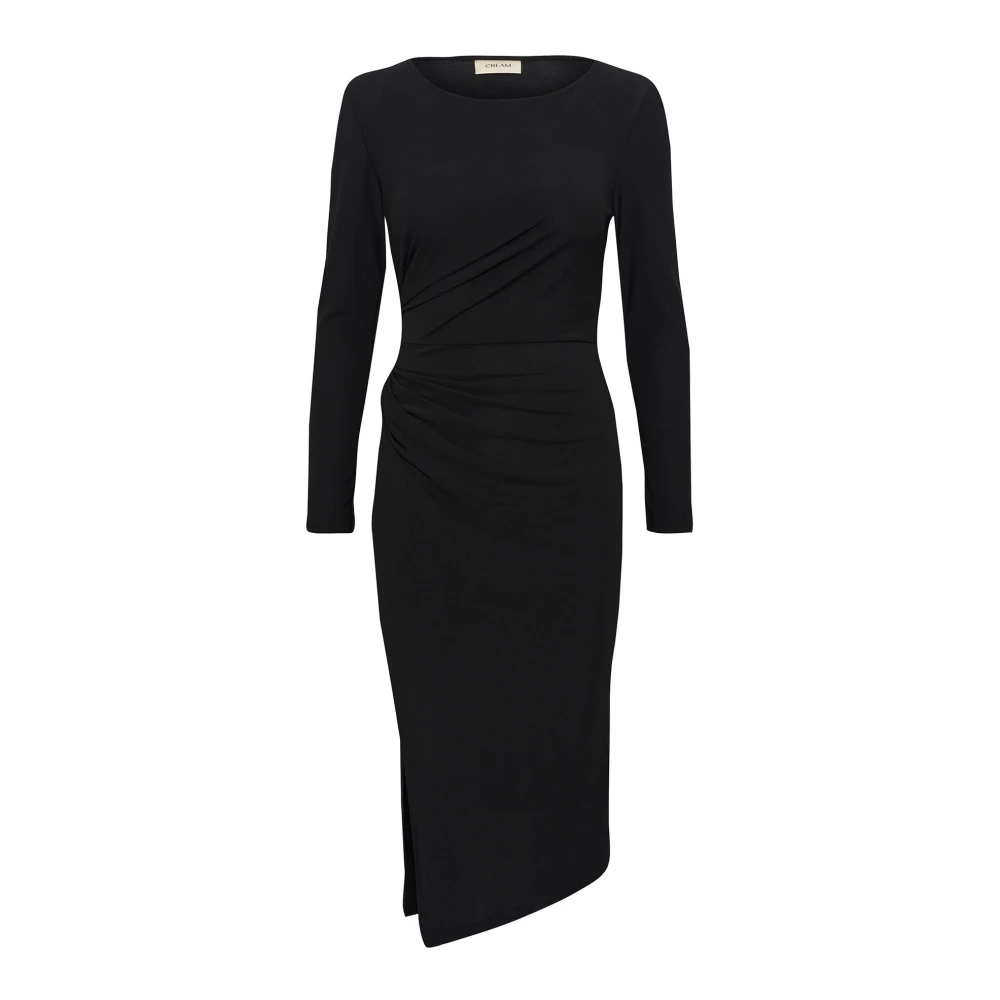 Cream Elegante Zwarte Jurk met Gedrapeerde Details Black Dames