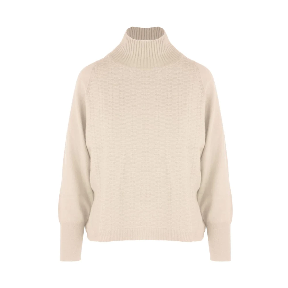 Malo Beige Kasjmier Coltrui Trui Geborduurd Beige Dames