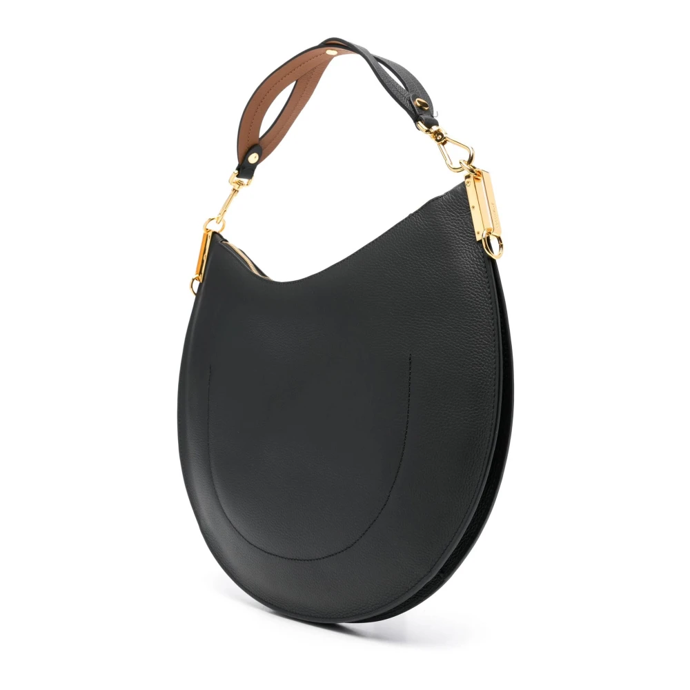 Coccinelle Dubbele Leren Schoudertas met Rits Black Dames