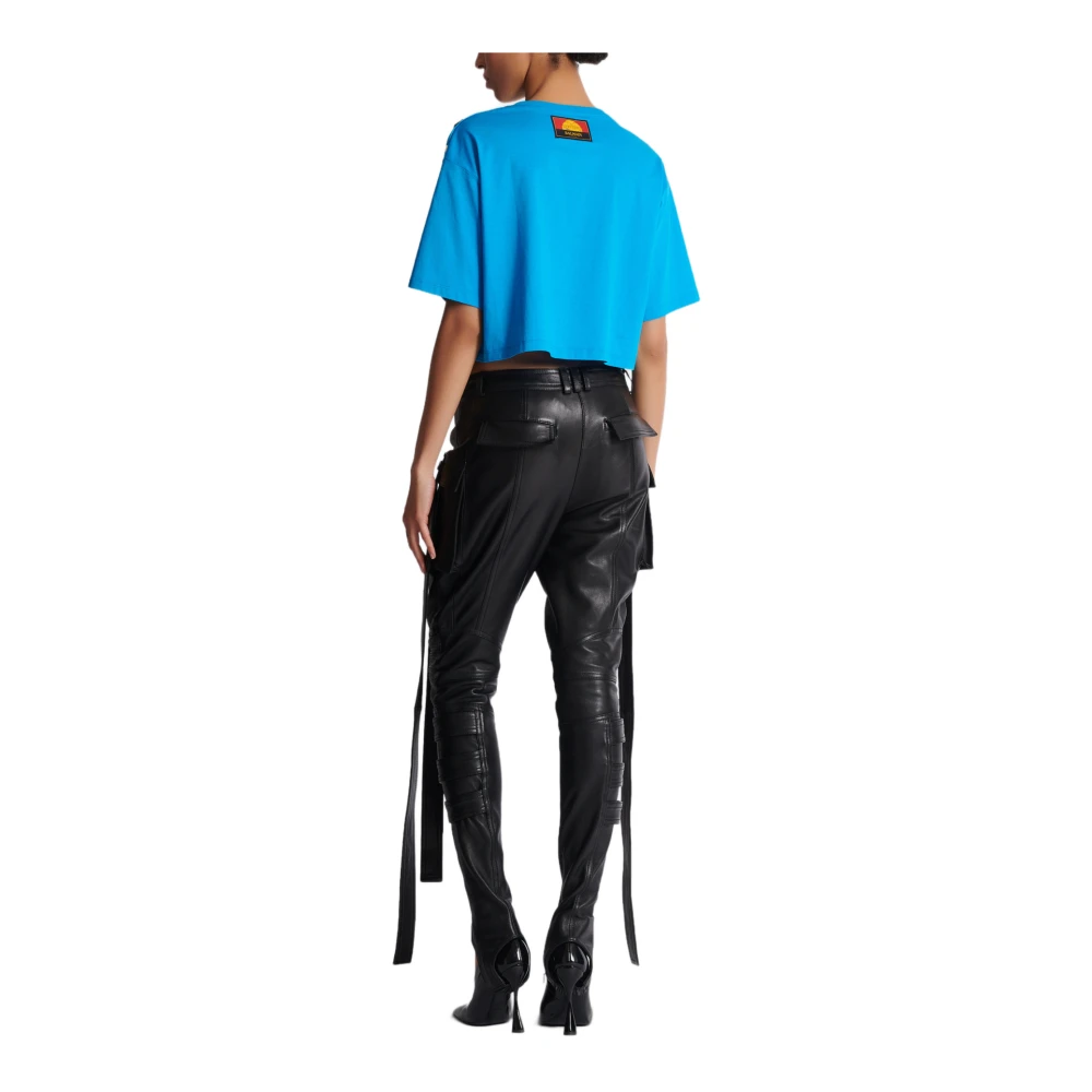 Balmain Leren cargobroek met banden Black Dames