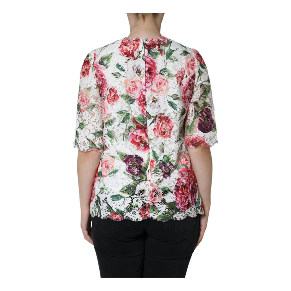 Dolce & Gabbana Witte Bloemenkanten Blouse met Zijde Multicolor Dames