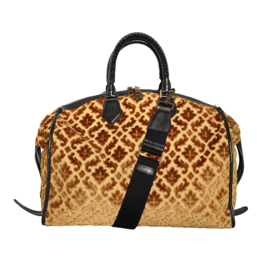 Dolce & Gabbana Beige Velvet Top Handle Duffle Tas Beige Dames