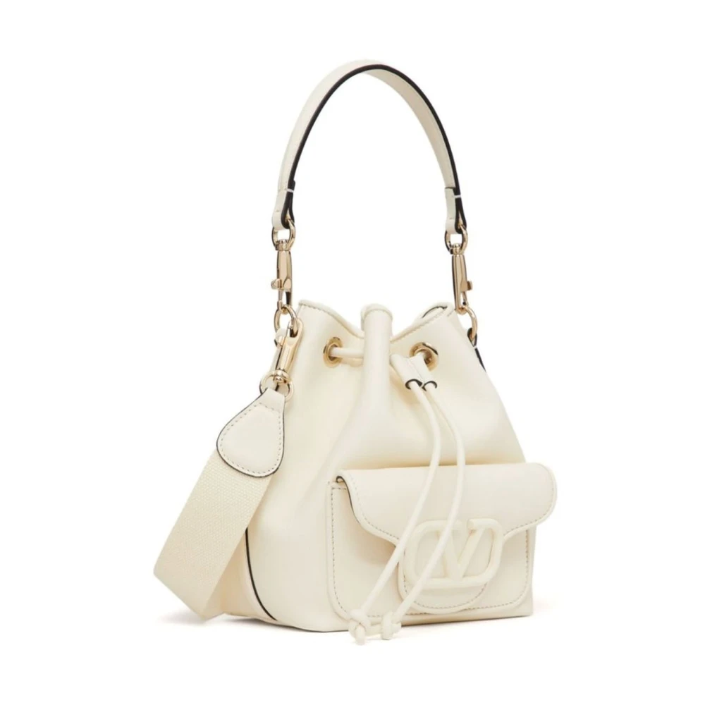 Valentino Garavani Locò Leren Bucket Tas met Emaille Detail Beige Dames