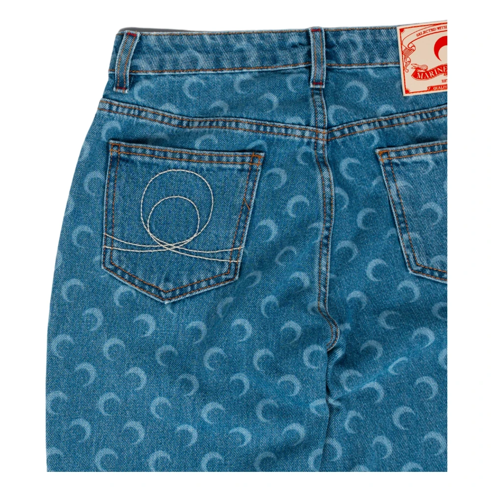 Marine Serre Laser Moon Losse Denim Jeans Blue Dames