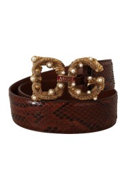 Brown Exotic Leather Logo Buckle Amore Belt