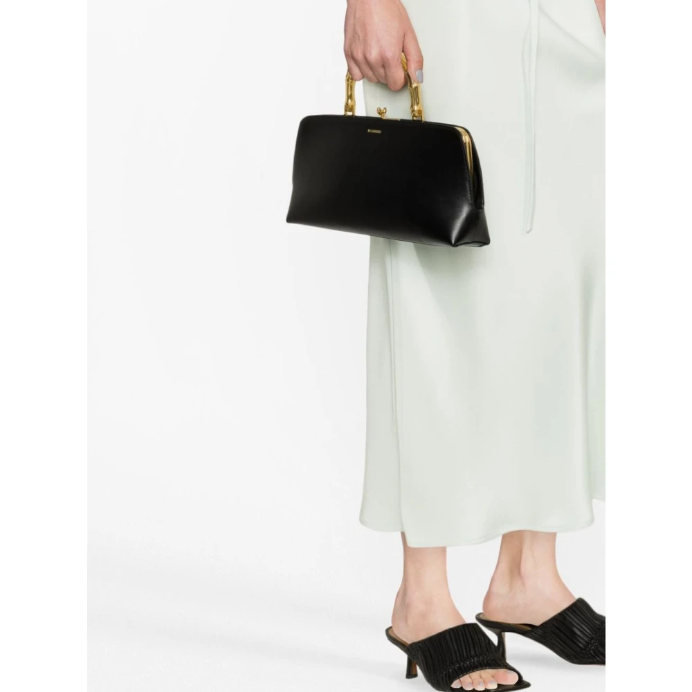 Jil Sander Zwarte leren handtas met gouden hardware Black Dames