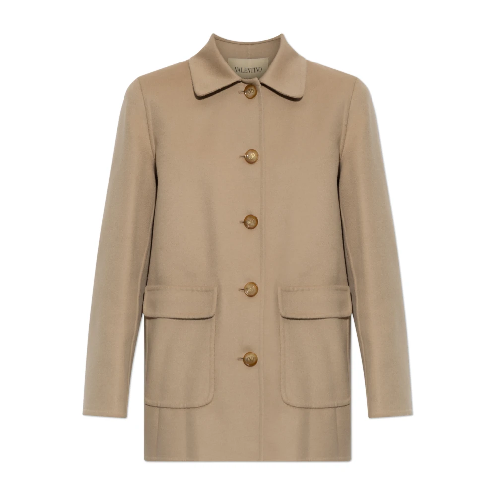 Valentino Garavani , Single-Breasted Coats, Female, Beige, Xs, Wool Jacket With Pockets