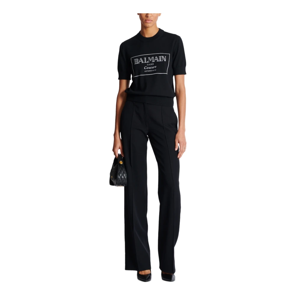 Balmain Couture tweekleurige gebreide top Black Dames