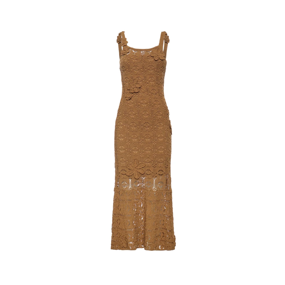Pinko Women's Brown Juncus Crochet Midi Dress - Midi Dresses - M - Dresses
