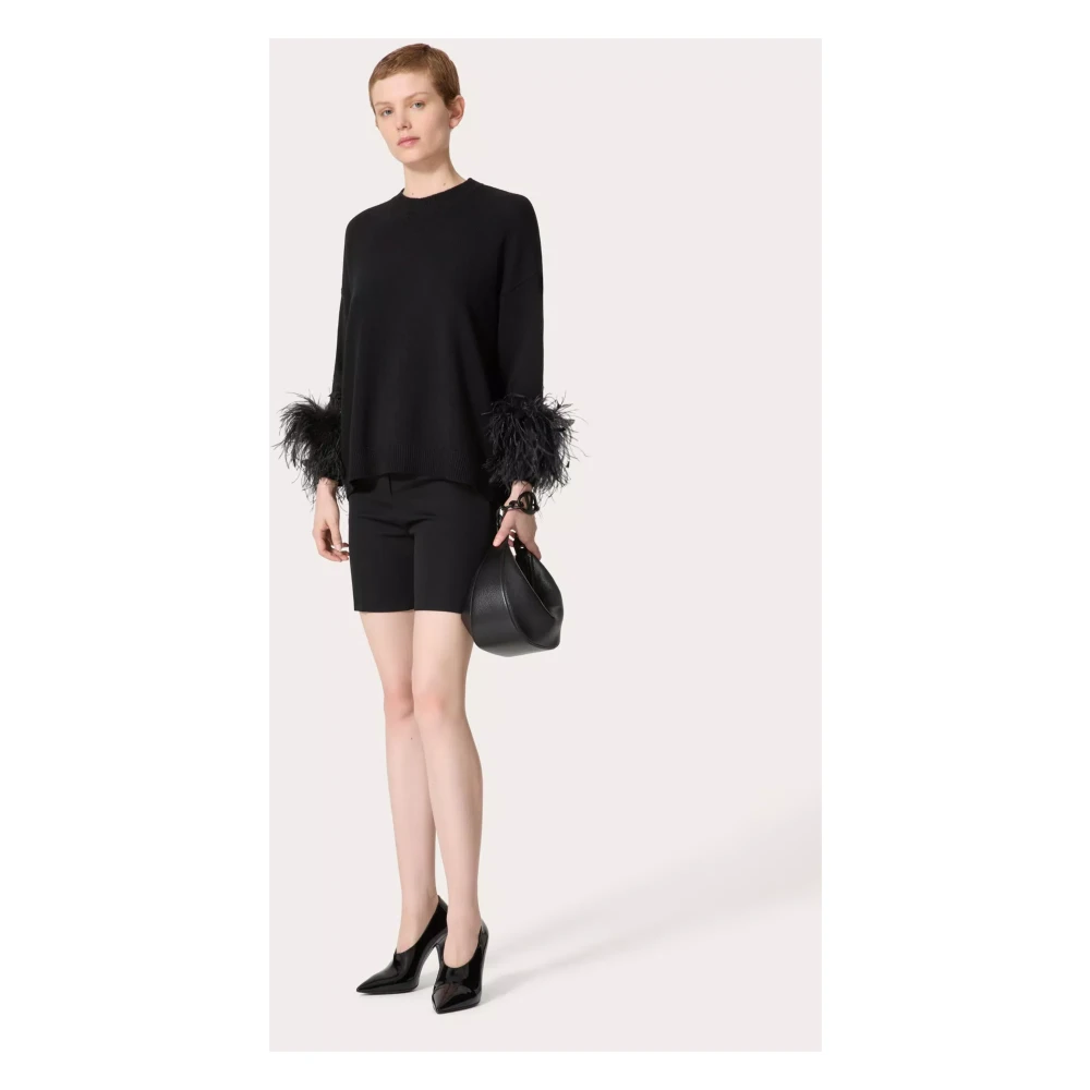 Valentino Garavani Zwarte Wollen Shorts Rits Sluiting Black Dames