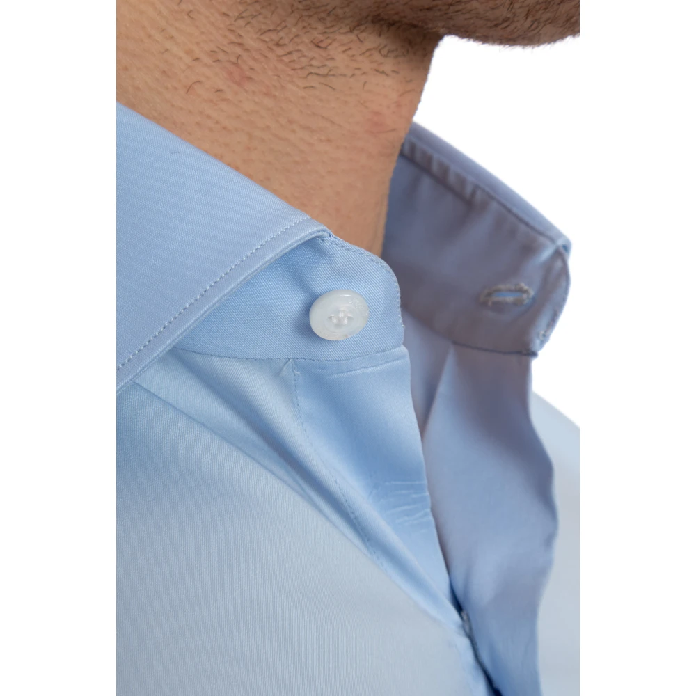Finamore Heldere Blauwe Stretch Poplin Overhemd Blue Heren