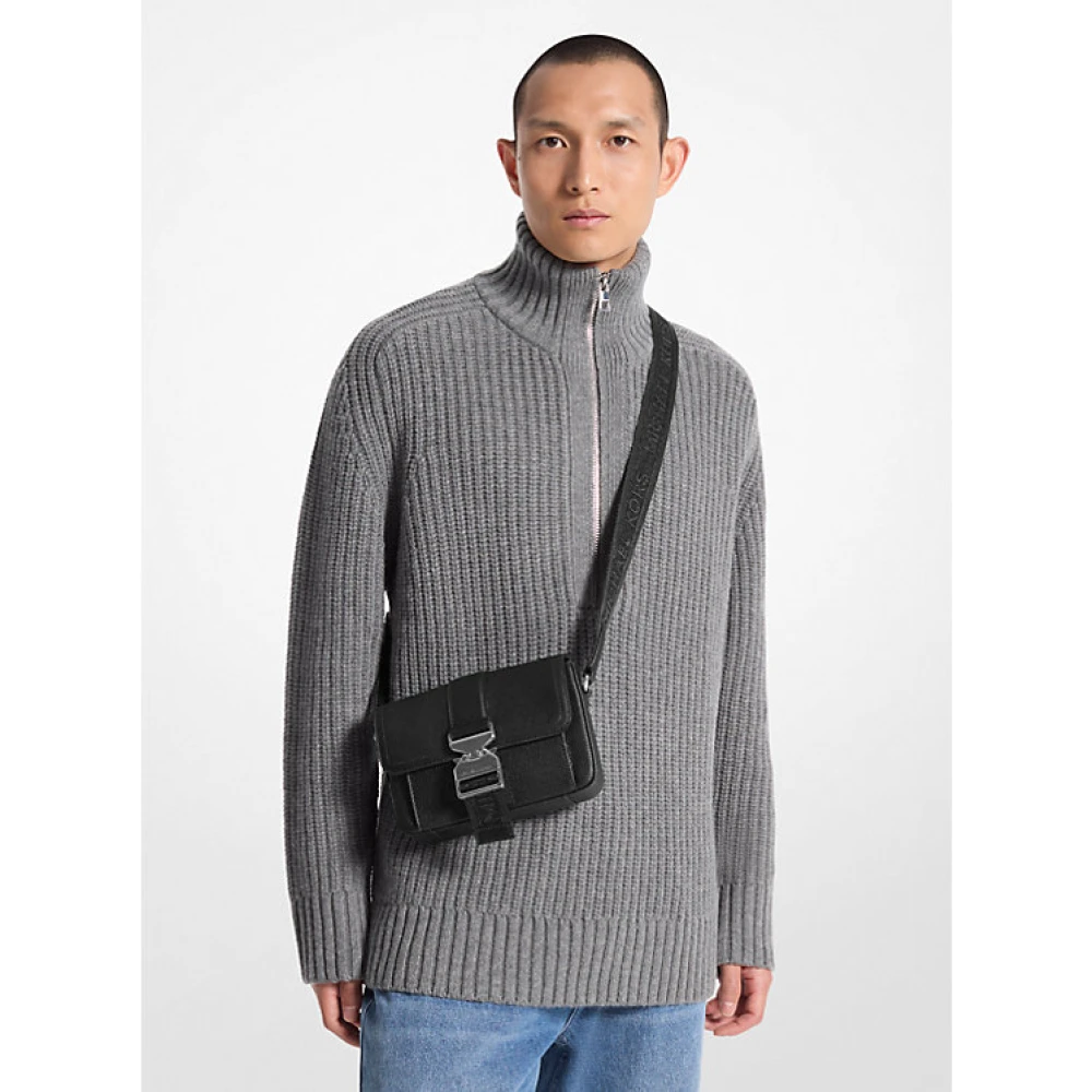 Michael Kors Leren Crossbody Tas Hudson Hammered Black Heren