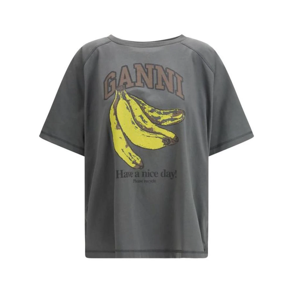 Ganni Women's Gray Cotton T-Shirt With Crew Neck And Short Sleeves
